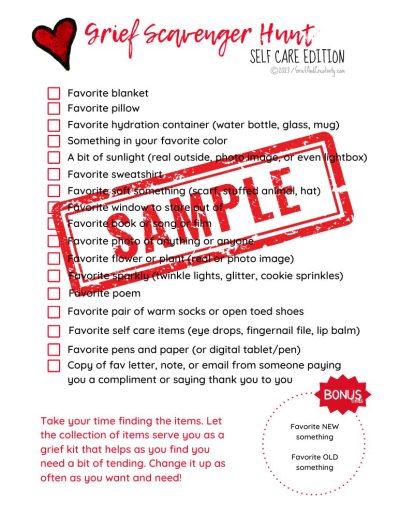 creative grief printable worksheet in black white red for the grief scavenger hunt